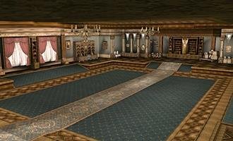Wide view of the Ellia Hall interior and blue-carpeted meeting floor