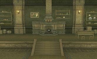 Orchid Hall interior facing its central hearth and raised platform